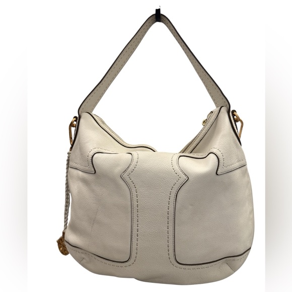 Tory Burch Amalie Adjustable Strap White Pebbled Leather Hobo Purse Crossbody - Picture 3 of 14